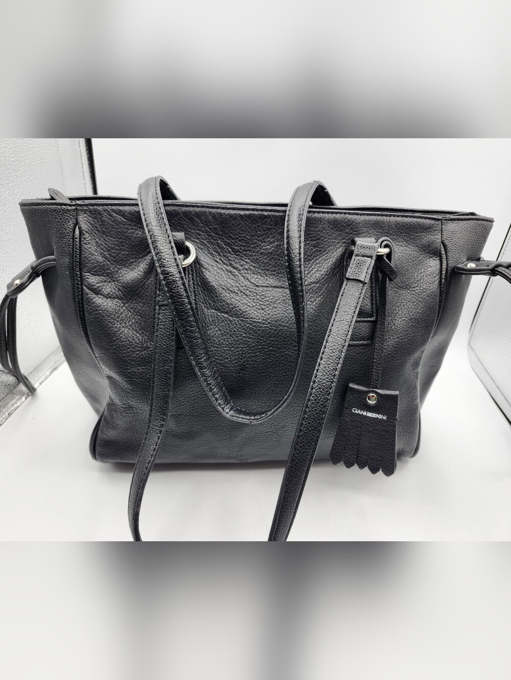 Giani Bernini Black Leather Shoulder Bag/Tote with Tassel Charm - Picture 1 of 8